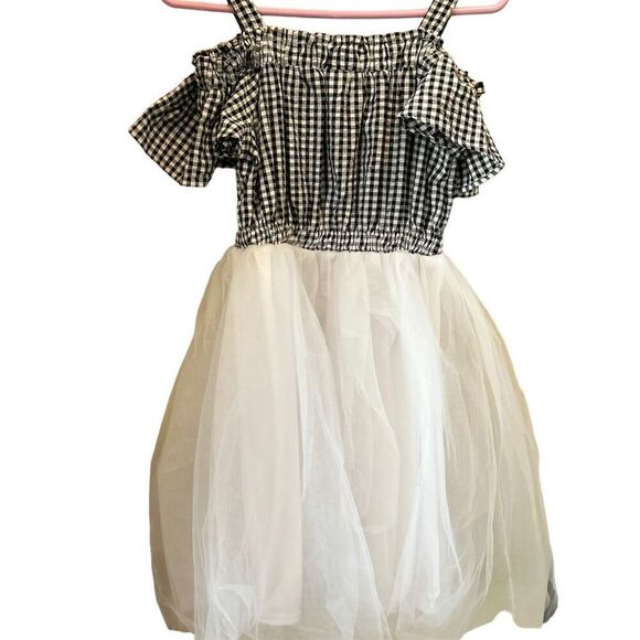 Bonnie Jean Girls Checkered Tulle Skirt Dress Size‎ 16 Off Shoulder Party Dress - Picture 1 of 9
